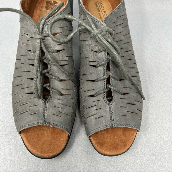 Rockport Boots Cobb hill Womens Leather Open Toe Lace Up Block Heels Size 9W. - Picture 6 of 13